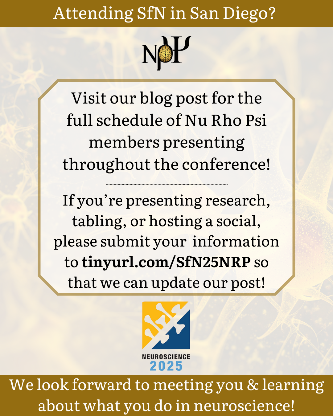 Nu Rho Psi @ SfN: Full schedule – Nu Rho Psi